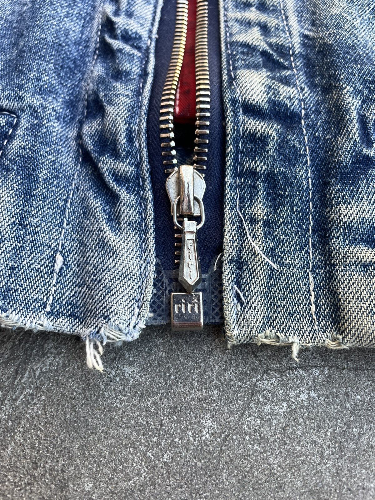 Vintage 1970s Leather Vest On Riri Zipper, Stonewashed Denim- Wescot Size US L / EU 52-54 / 3 - 3 Thumbnail
