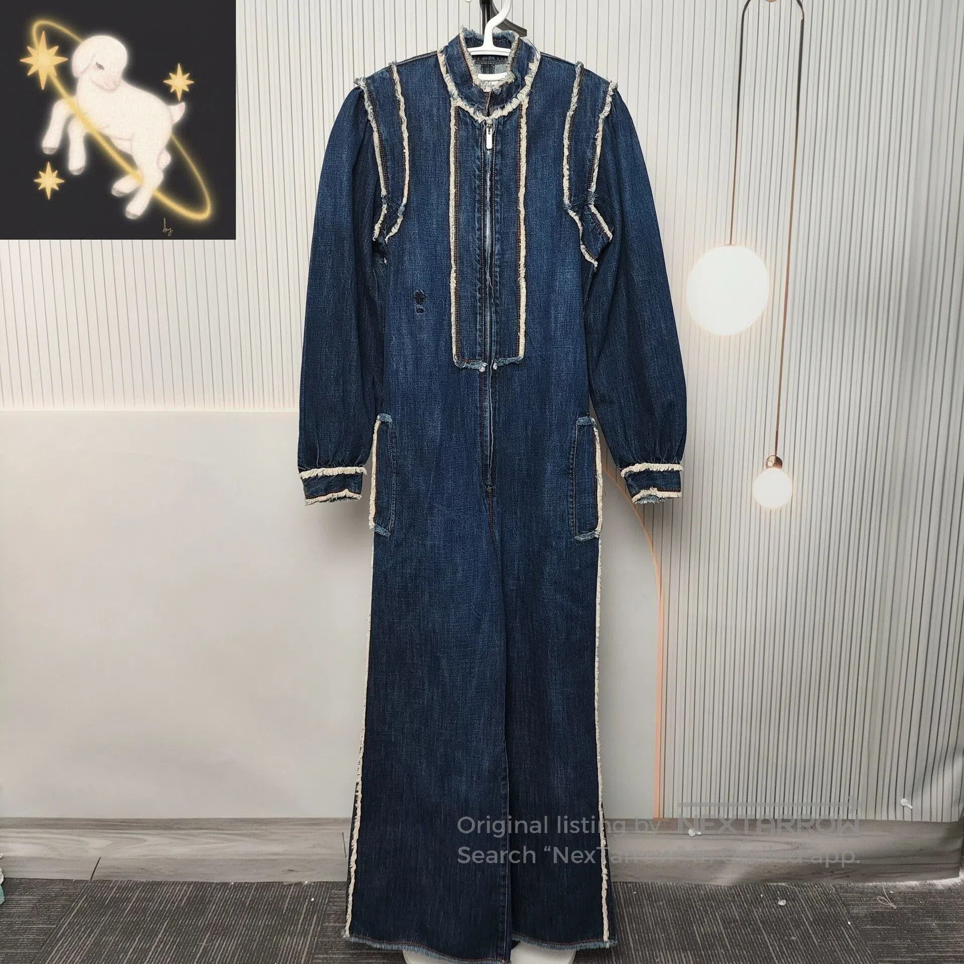 Dior Dior Blue Long Sleeve Retro Fringe Denim Jumpsuit. Size 33" - 1 Thumbnail