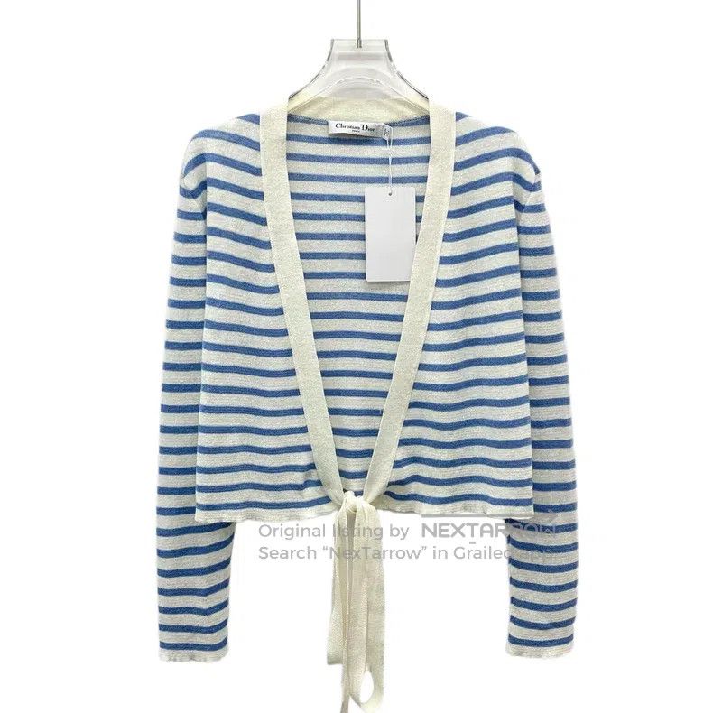 Dior Dior Colour-blocked striped linen lace-tailed knitted card Size XS / US 0-2 / IT 36-38 - 1 Thumbnail