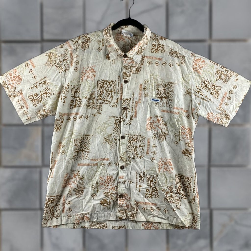 Vintage VINTAGE Murf Wear Hawaiian Shirt Mens XL Beige Button-Up Short Sleeve Geometric Pattern USA Made Size US XL / EU 56 / 4 - 1 Thumbnail