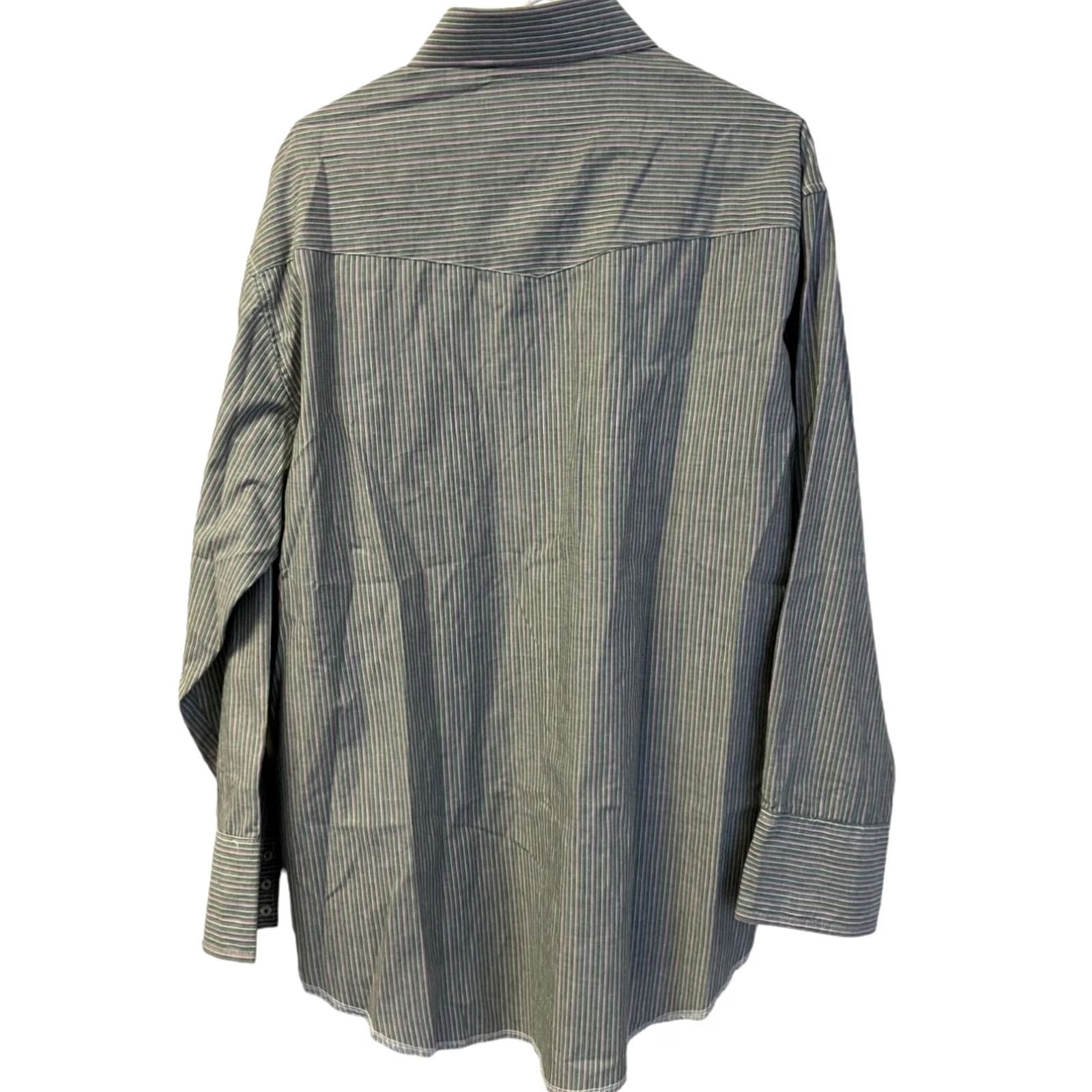 Wrangler Wrangler Western Shirt Mens Dress Snap Button Green Striped 16.5 x 34 L/S pocket Size 46R - 3 Thumbnail