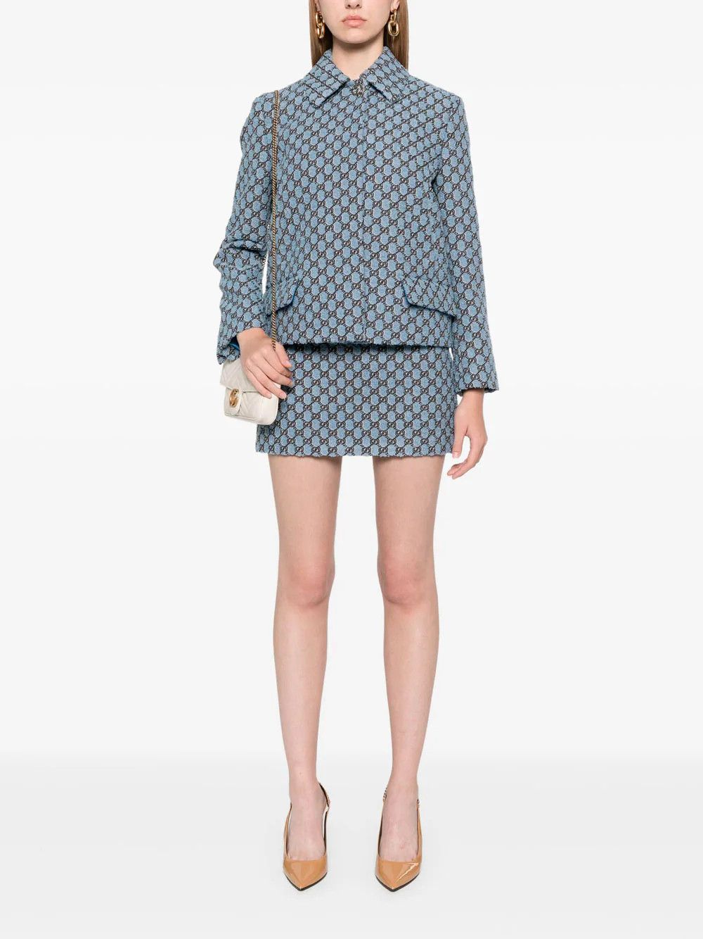 Gucci oc11z1125 Bouclé Wool Mini Skirt With GG Shadow in Blue Size 26" / US 2 / IT 38 - 4 Thumbnail