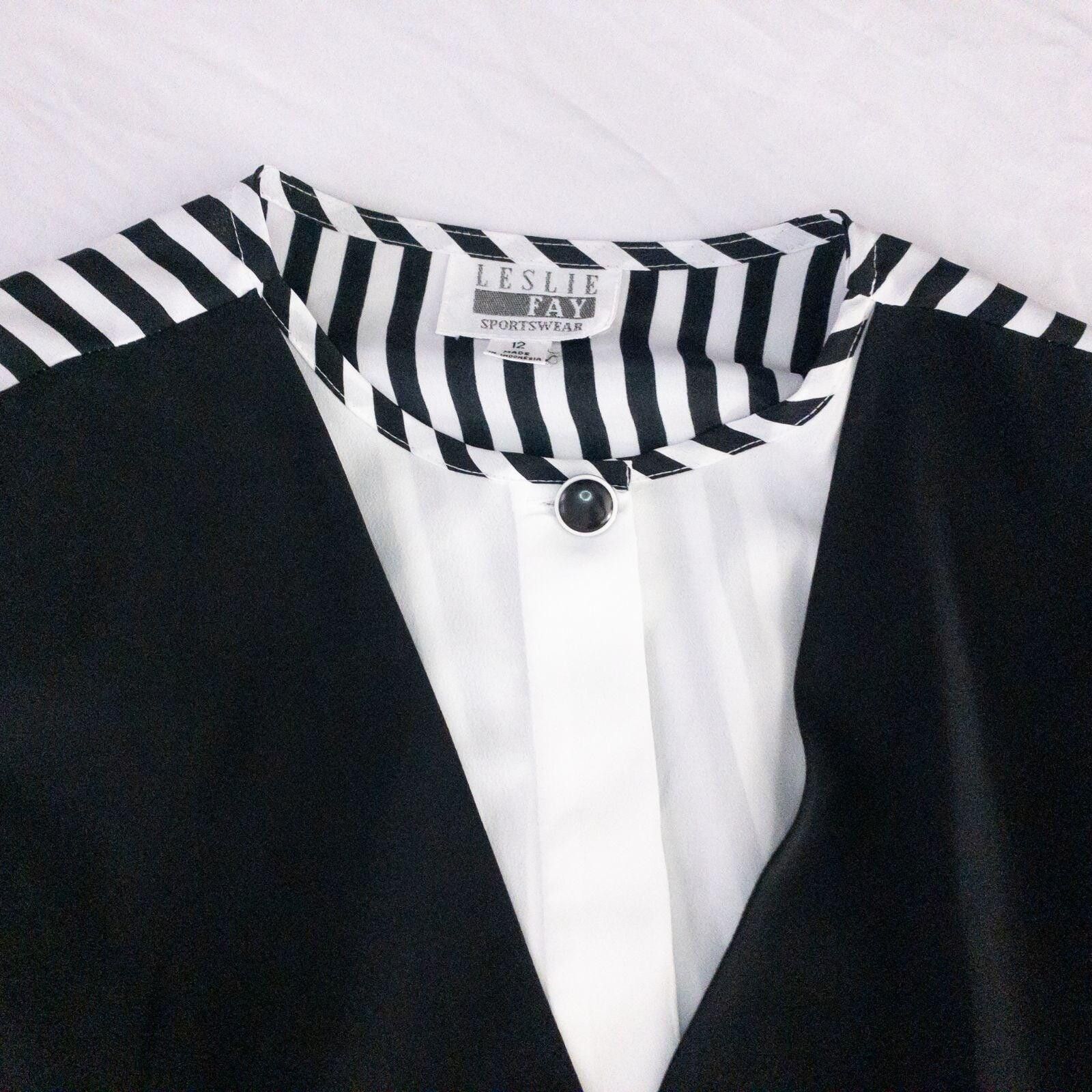 Other Leslie Fay Vintage White Striped Blouse Womens 12 Large Size XL / US 12-14 / IT 48-50 - 2 Thumbnail