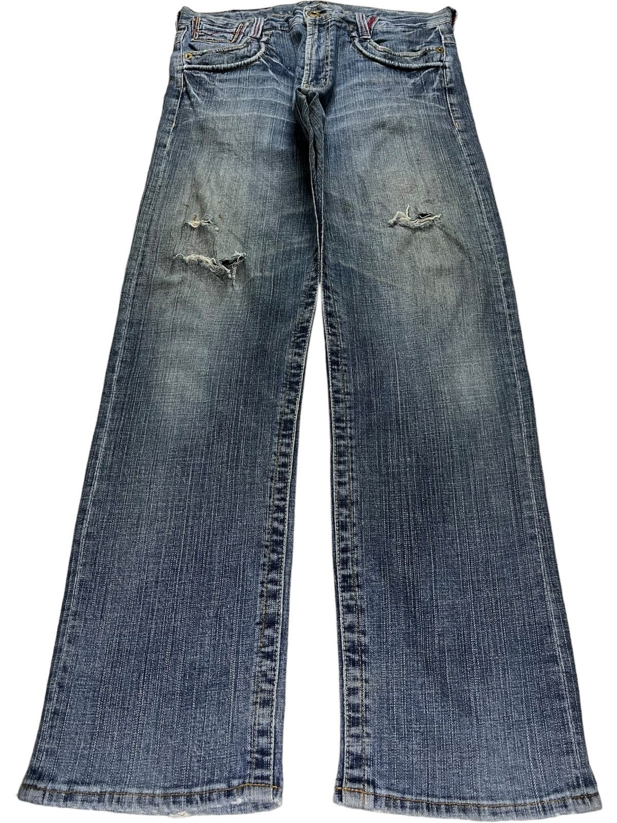 Japanese Brand Vintage Japanese Brand Buckle Back Distressed Loose Jeans Size US 34 / EU 50 - 2 Thumbnail
