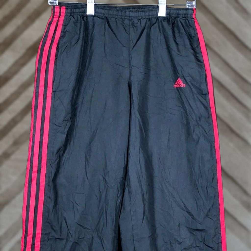 Adidas Adidas Mens Pants Black Red Rain Track Y2K Ankle Zip Drawstring Relaxed Small Size US 29 - 1 Thumbnail