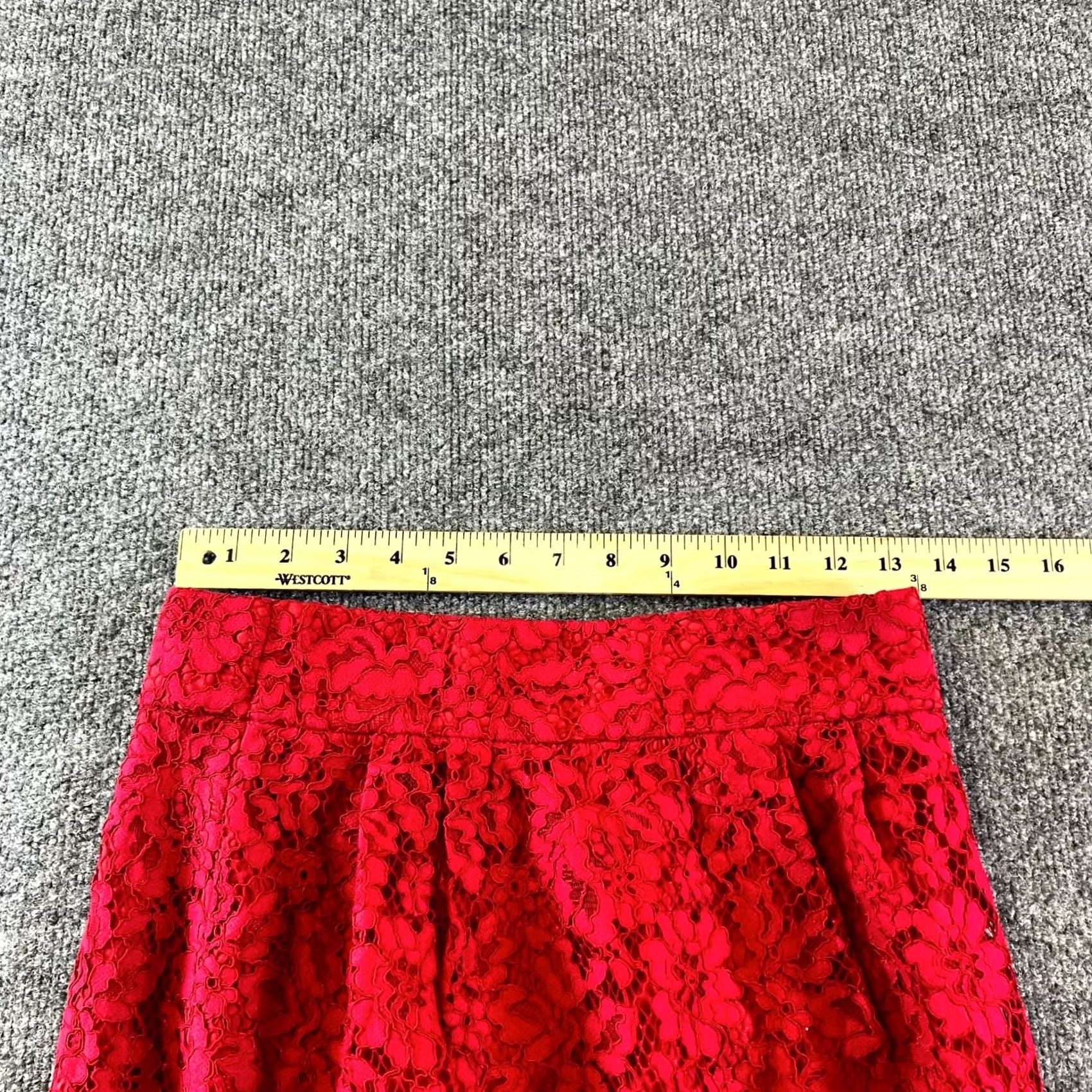 J.Crew J.Crew Straight & Pencil Skirt Women's 4 Red Viscose Floral Lace Pintucked Party (Size 4, Regular) Size 27" / US 4 / IT 40 - 2 Thumbnail