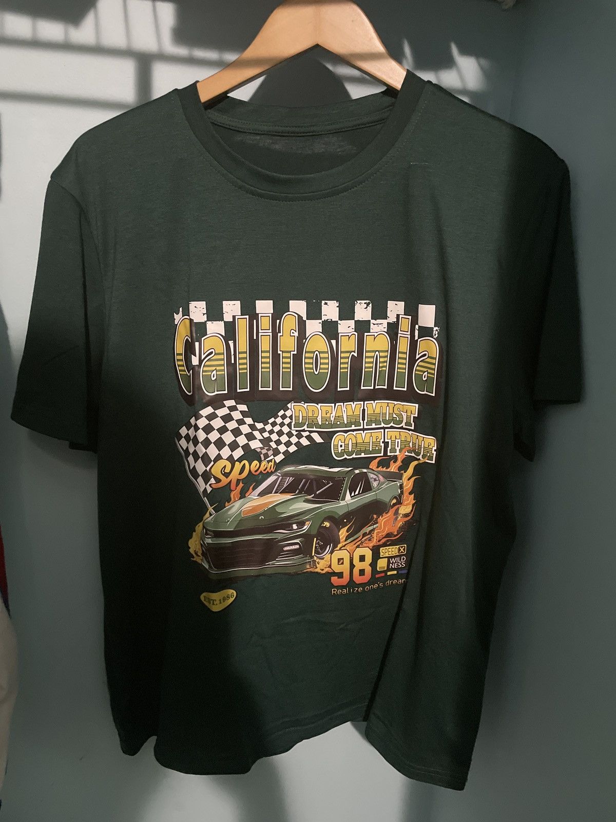 Japanese Brand × Vintage Round Neck Short Sleeve T-Shirt With Letter & Car Print. Size US M / EU 48-50 / 2 - 2 Thumbnail