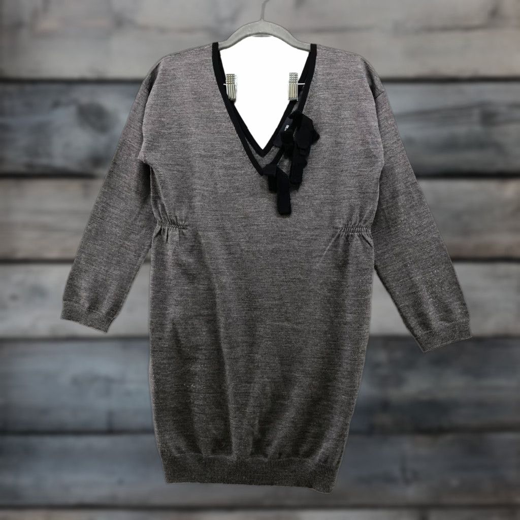 Vintage Soun 100% Wool Tunic Sweater Womens Medium M Gray Bow Front V-neck Pullover Size M / US 6-8 / IT 42-44 - 1 Thumbnail
