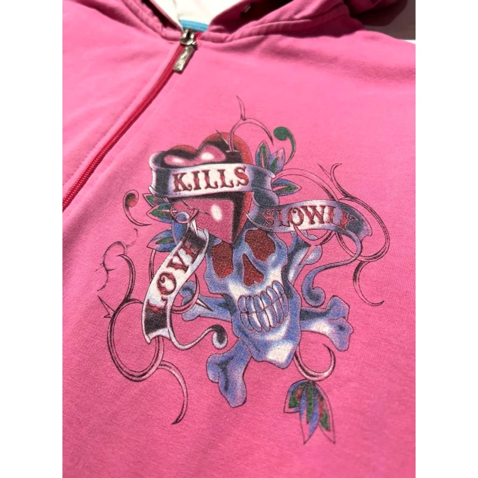 Ed Hardy VINTAGE Ed Hardy Hoodie Y2K Zip Up Women M Pink Size M / US 6-8 / IT 42-44 - 7 Thumbnail