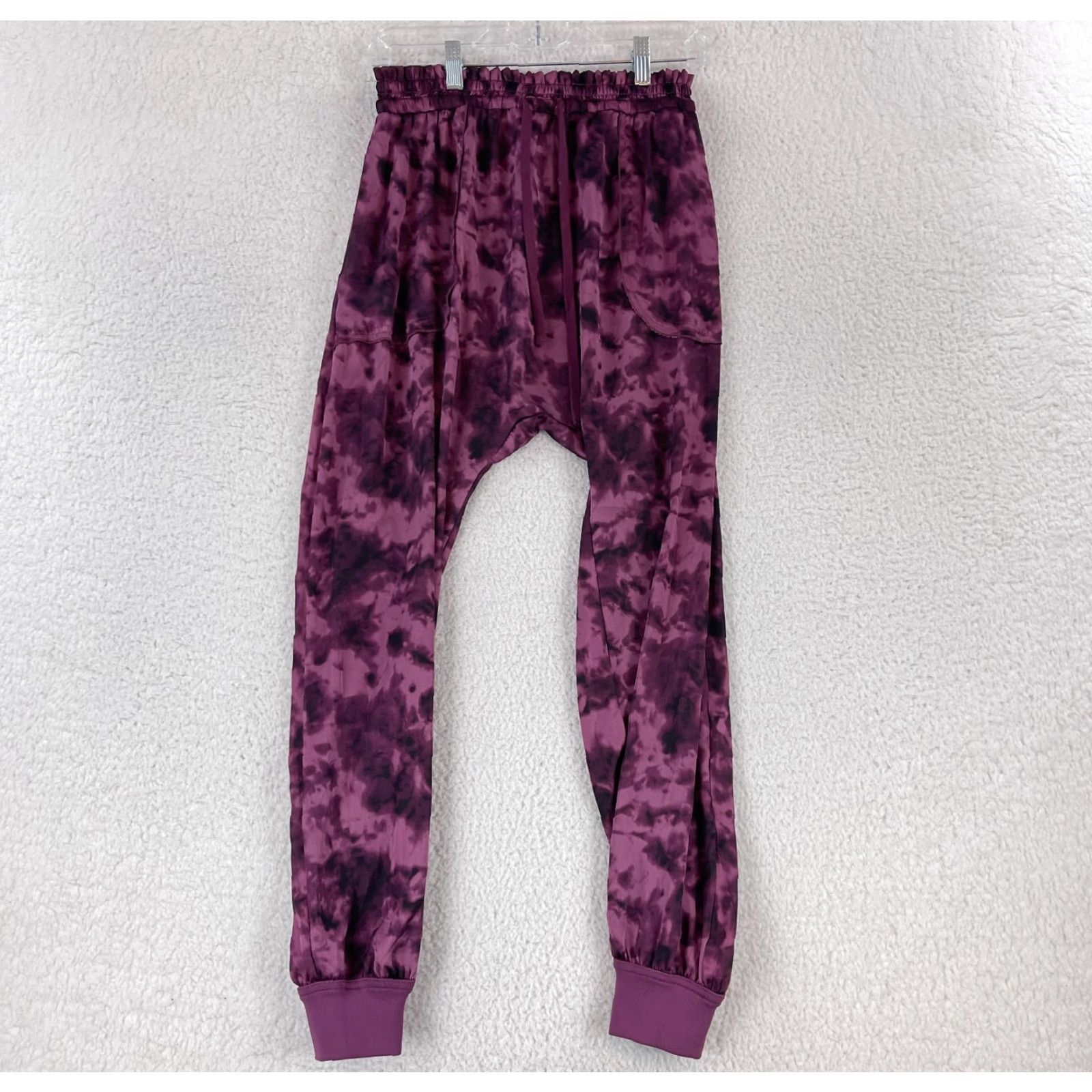 Vintage Out from Under Purple Satin Hansel Tie-Dye Jogger Pants Womens Small Pull On Size 28" / US 6 / IT 42 - 2 Thumbnail