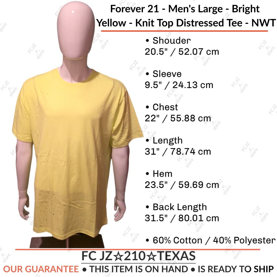 Forever 21 Forever 21 Men's Yellow Large Knit Top Distressed Tee NWT Size US L / EU 52-54 / 3 - 1 Thumbnail
