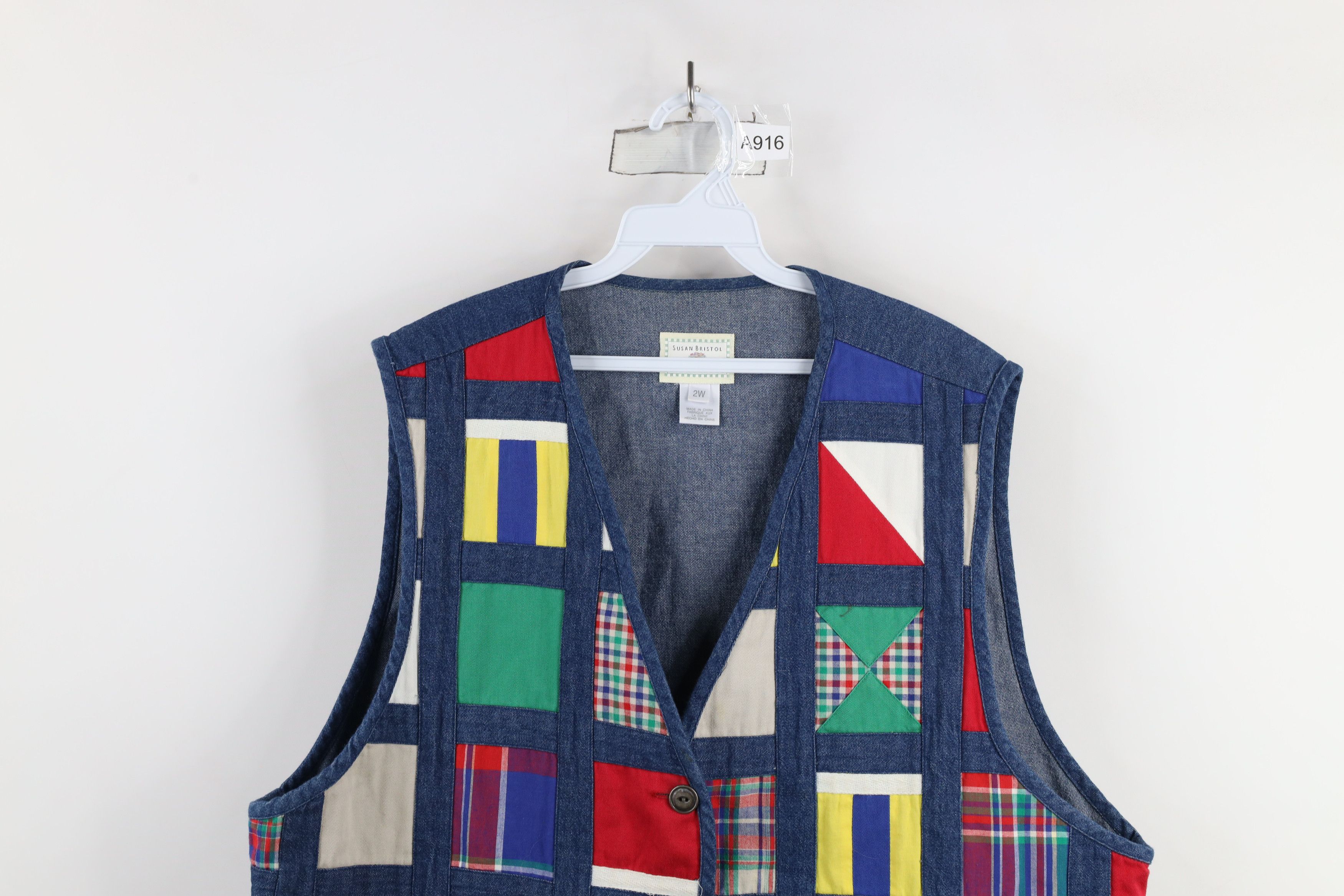 Vintage Vintage 90s Streetwear Nautical Flags Denim Vest Jacket Size XXL / US 16-18 / IT 52-54 - 2 Thumbnail