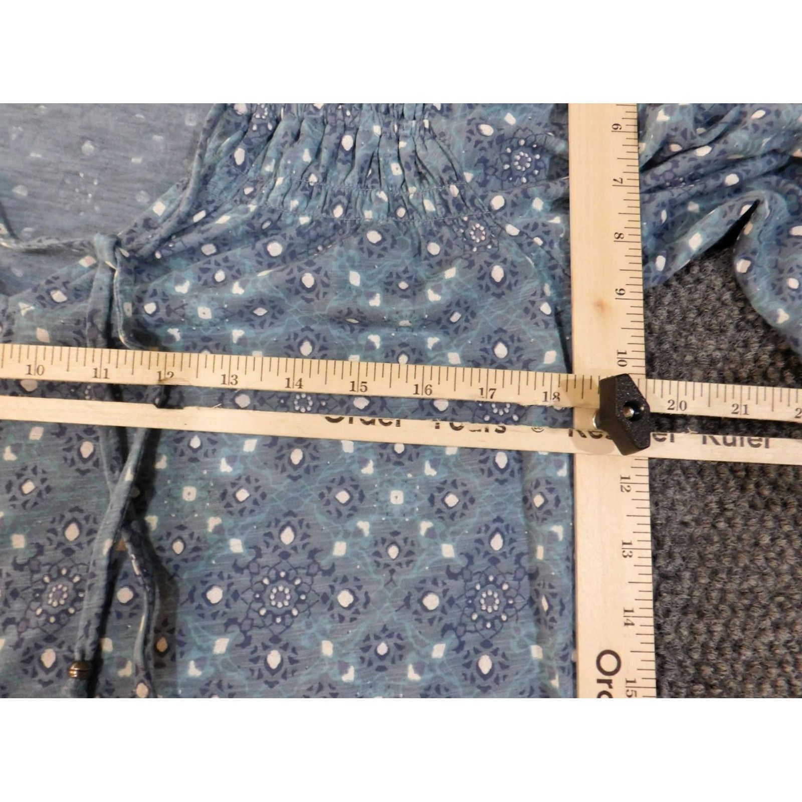 Lucky Brand Lucky Brand Blouse Shirt Womens M Blue Geometric Knit Cotton Polyester V-Neck Pullover Casual Short/Long Sleeve Size M / US 6-8 / IT 42-44 - 5 Thumbnail