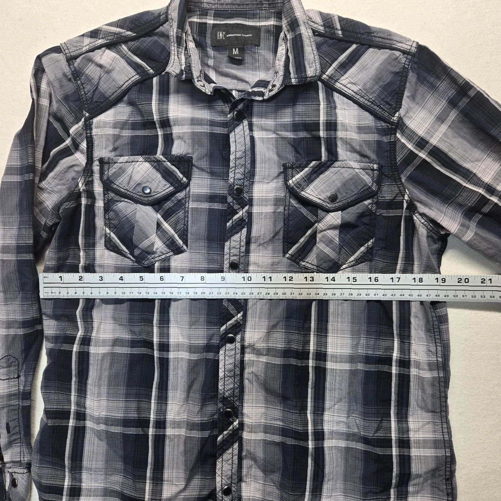 Vintage VINTAGE INC International Concepts Mens Button-Up Shirt Long Sleeve Plaid Black Medium Western Style Size US M / EU 48-50 / 2 - 4 Thumbnail