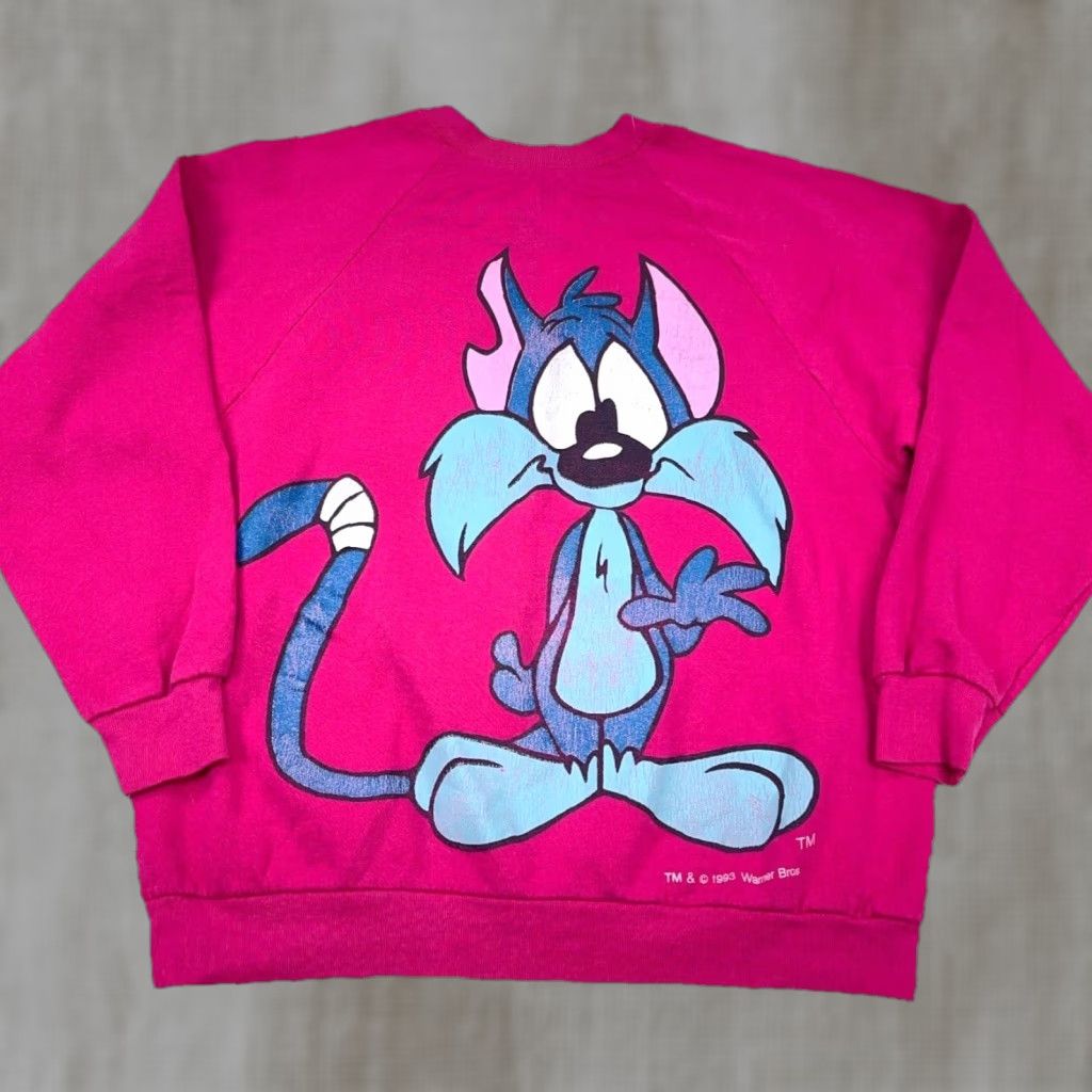Vintage VINTAGE Warner Bros. Looney Tunes Sweatshirt Unisex Adults XL Pink Crew Neck Calamity Coyote AOP 90s Sweatshirt Size US XL / EU 56 / 4 - 1 Thumbnail