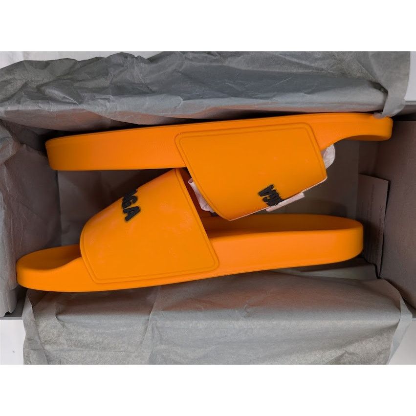 Balenciaga o1rshd1 Q:2 / Rubber Logo Pool Slide Sandals Orange / Black Size US 12 / EU 45 - 21 Thumbnail