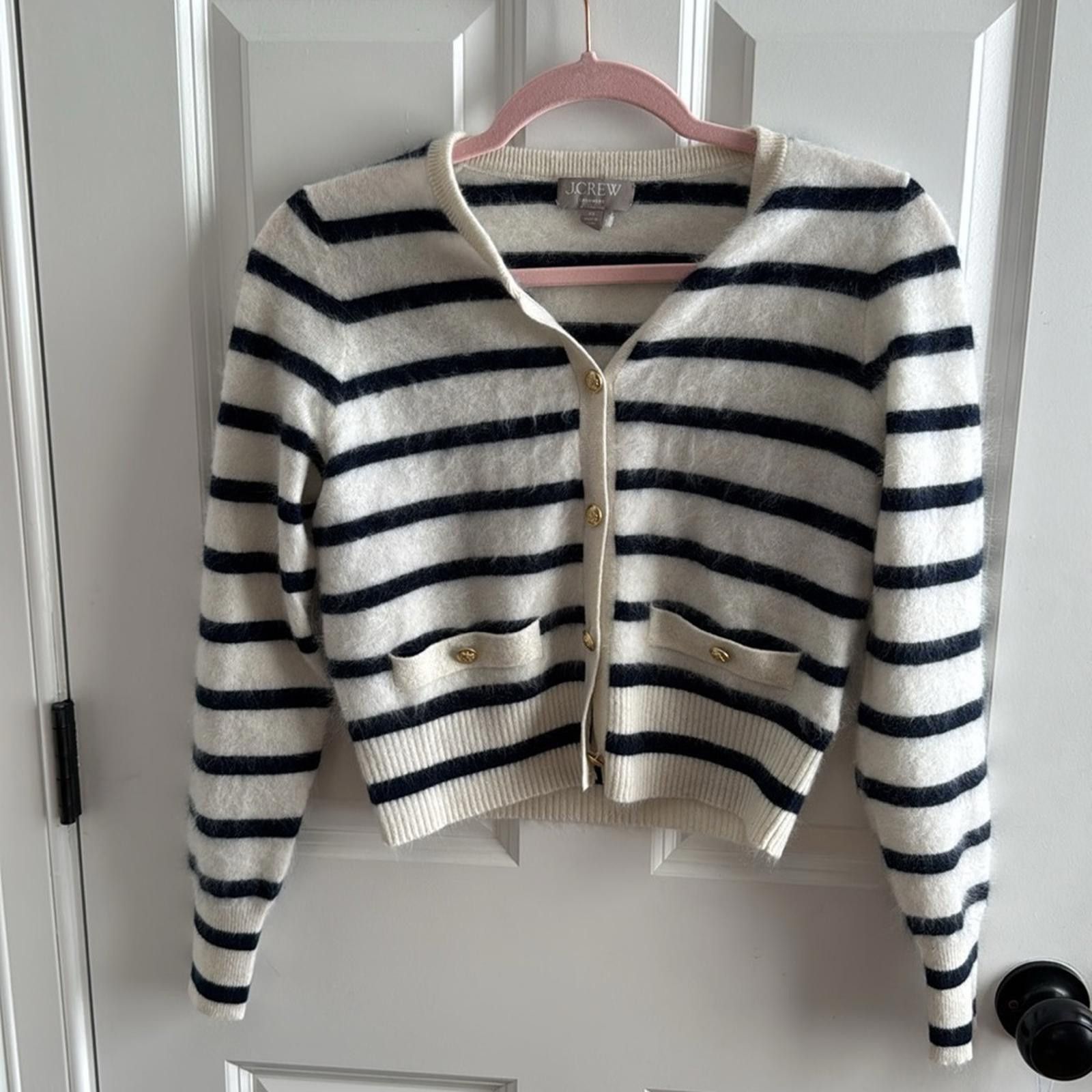 J.Crew J Crew Brushed cashmere fitted cardigan sweater in stripe Size XS / US 0-2 / IT 36-38 - 3 Thumbnail