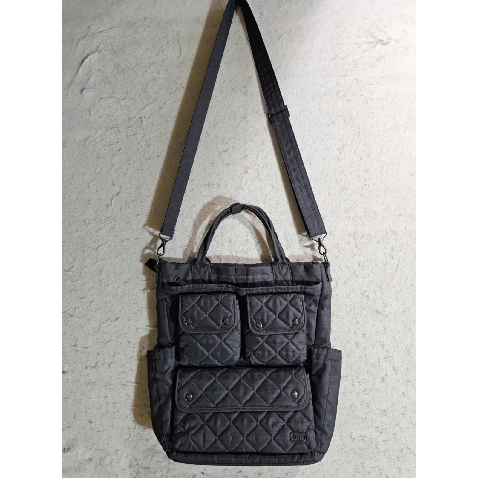 Vintage Lug Charleston Travel Tote Gray Zip Pocket Large Nylon Quilted Bag Women's Size ONE SIZE - 2 Thumbnail