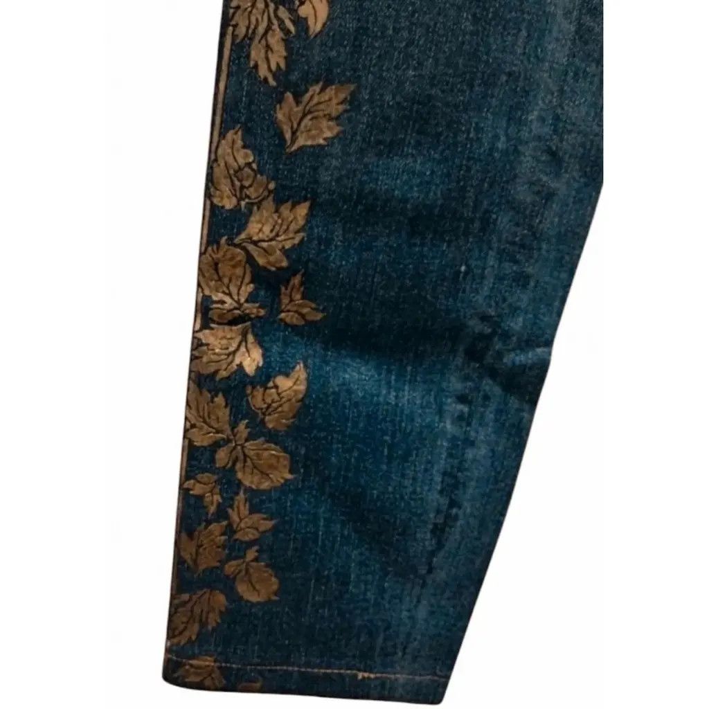 Roberto Cavalli RARE Roberto Cavalli Gold Botanical Embellished Jeans Size 26" / US 2 / IT 38 - 5 Thumbnail