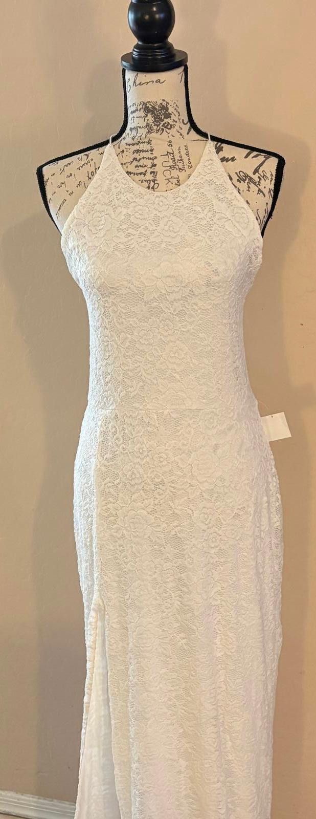 Unknown London White Lace Halter Dress with Spaghetti Straps - Size 12 Size XL / US 12-14 / IT 48-50 - 2 Thumbnail