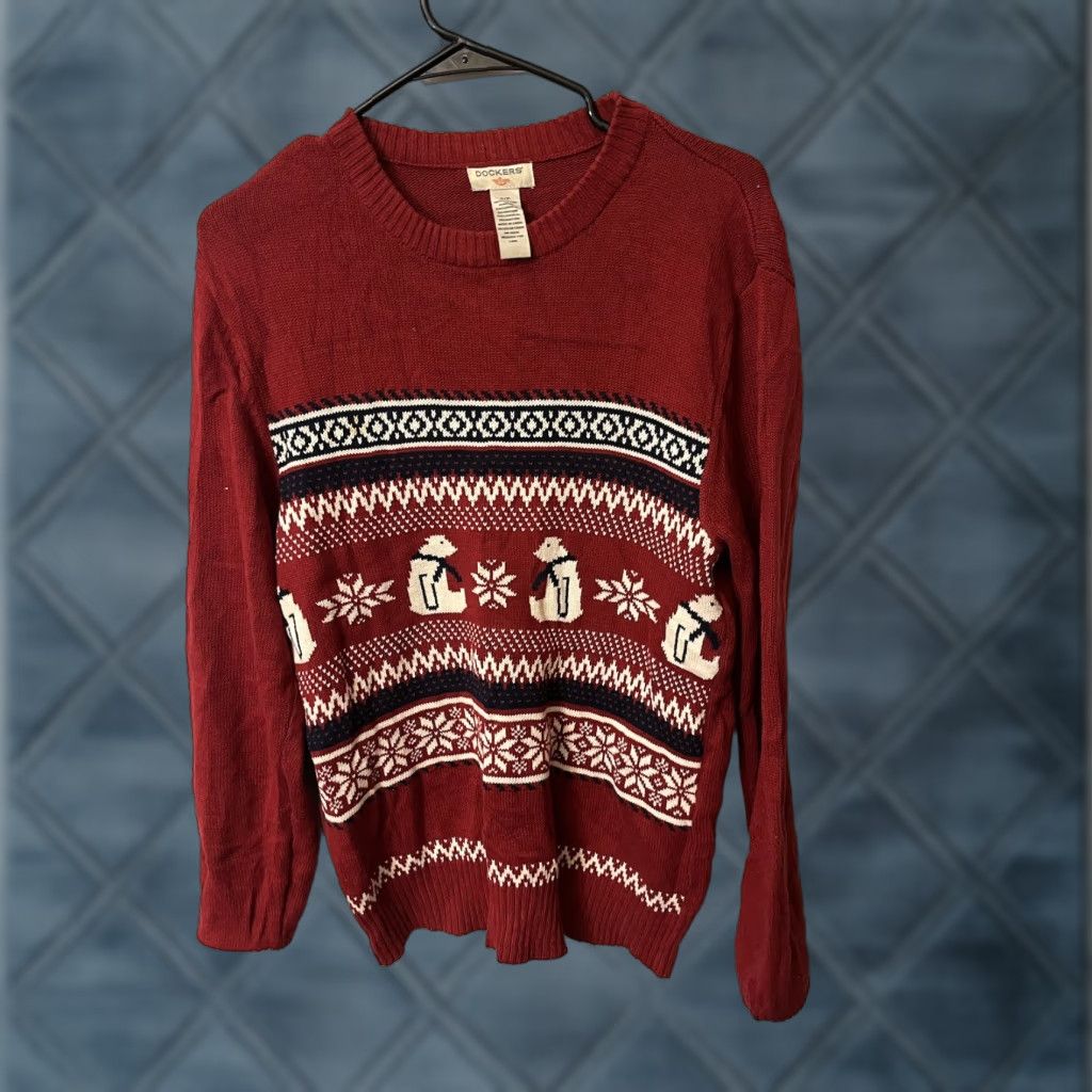 Dockers VINTAGE DOCKERS Christmas Sweater Shirt Mens Small Red Cotton Geometric Knit Crew Neck Pullover Holiday Christmas 70s 80s Size US S / EU 44-46 / 1 - 1 Thumbnail