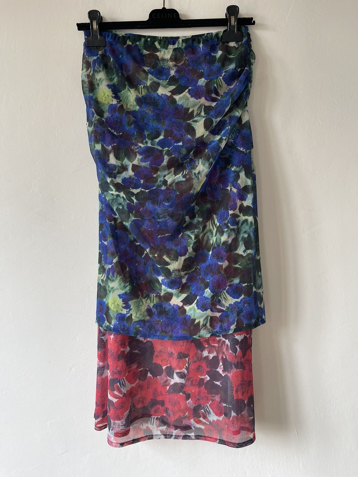 Dries Van Noten Gathered floral-print stretch-mesh midi skirt Extra Small Size 25" / US 0 / IT 36 - 1 Thumbnail