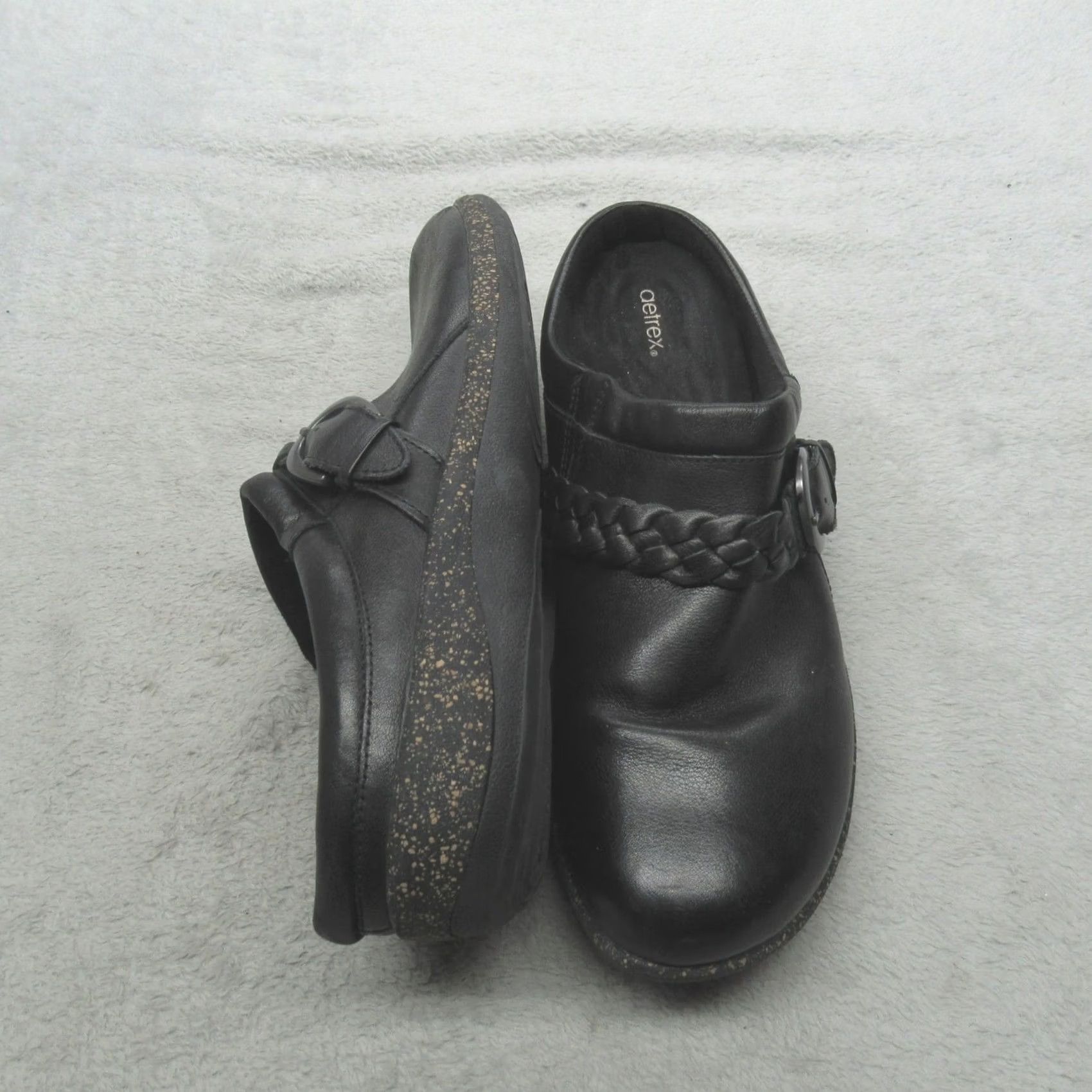Aetrex Aetrex Womens Clogs Black Leather Braided Buckle Slip On Libby Casual Walking Modern Shoes Women Size 11 US 42 EU 8.5 UK Size US 9 / IT 39 - 2 Thumbnail