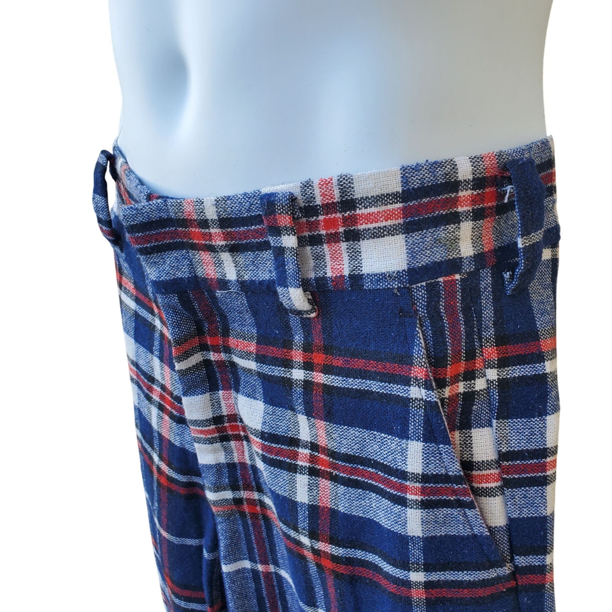 Other Vintage 60s Mod Pants Women 4 Blue Red White Plaid Flared Cu Size 27" / US 4 / IT 40 - 5 Thumbnail