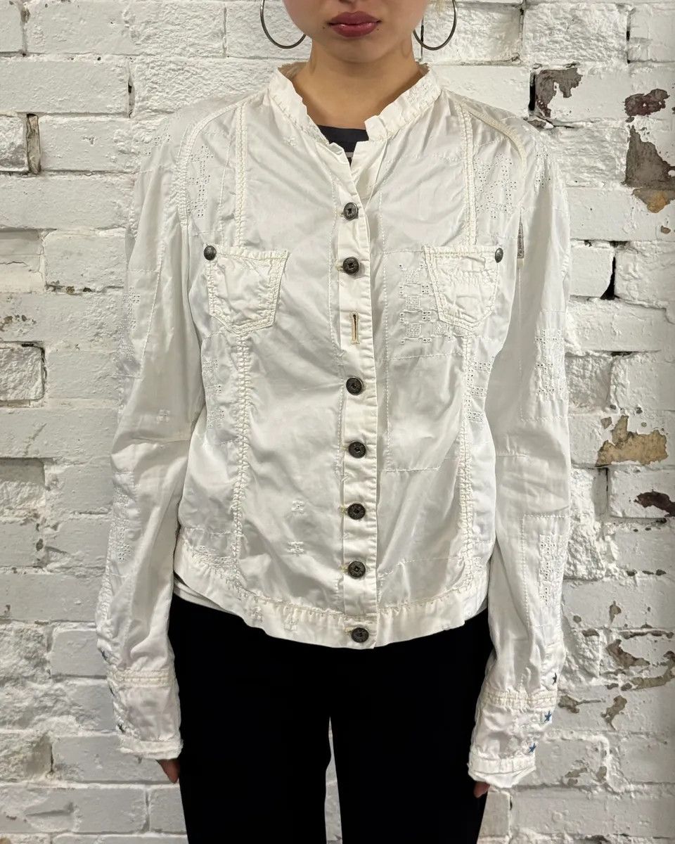 Marithe + Francois Girbaud 1990s Marithé + François Girbaud White Eyelet Embroidered Shirt Size M / US 6-8 / IT 42-44 - 2 Thumbnail