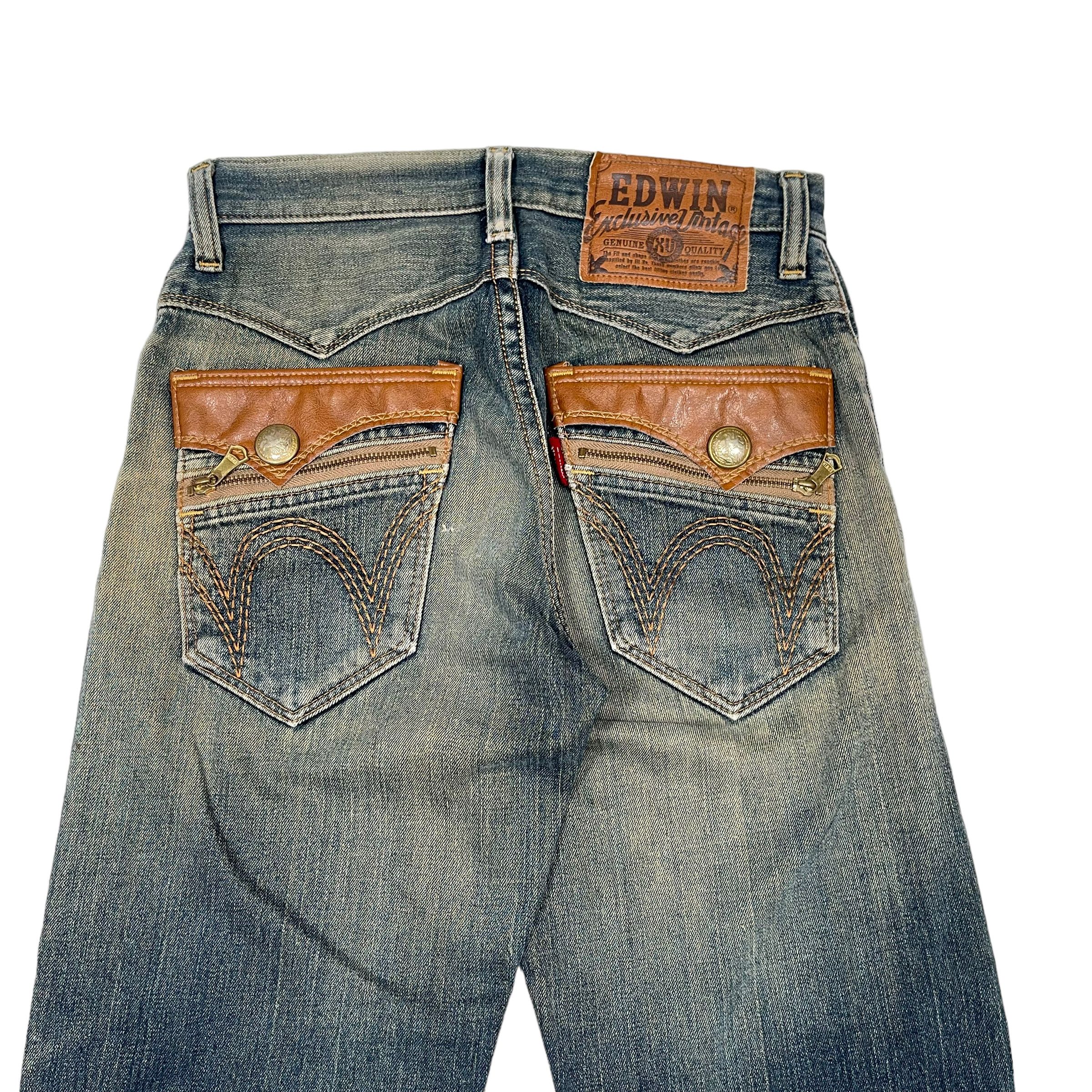 Edwin × If Six Was Nine × Vintage Vintage 1990s Edwin Washed Leather Denim Jeans Size US 28 / EU 44 - 5 Thumbnail