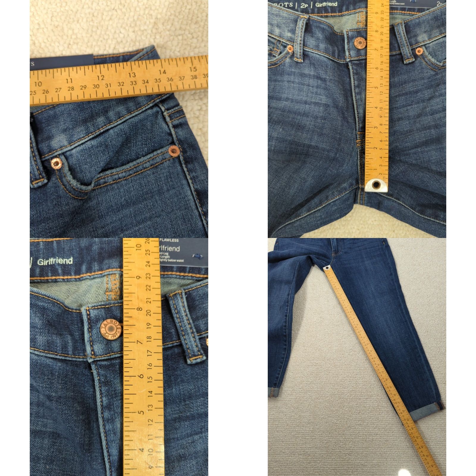 Talbots TALBOTS Flawless Girlfriend Jeans Blue Denim 2P Petite 5-Pocket Ankle Denim Medium Wash Rolled Up Cuffs Zip Button Closure Womens Size 26" / US 2 / IT 38 - 8 Thumbnail