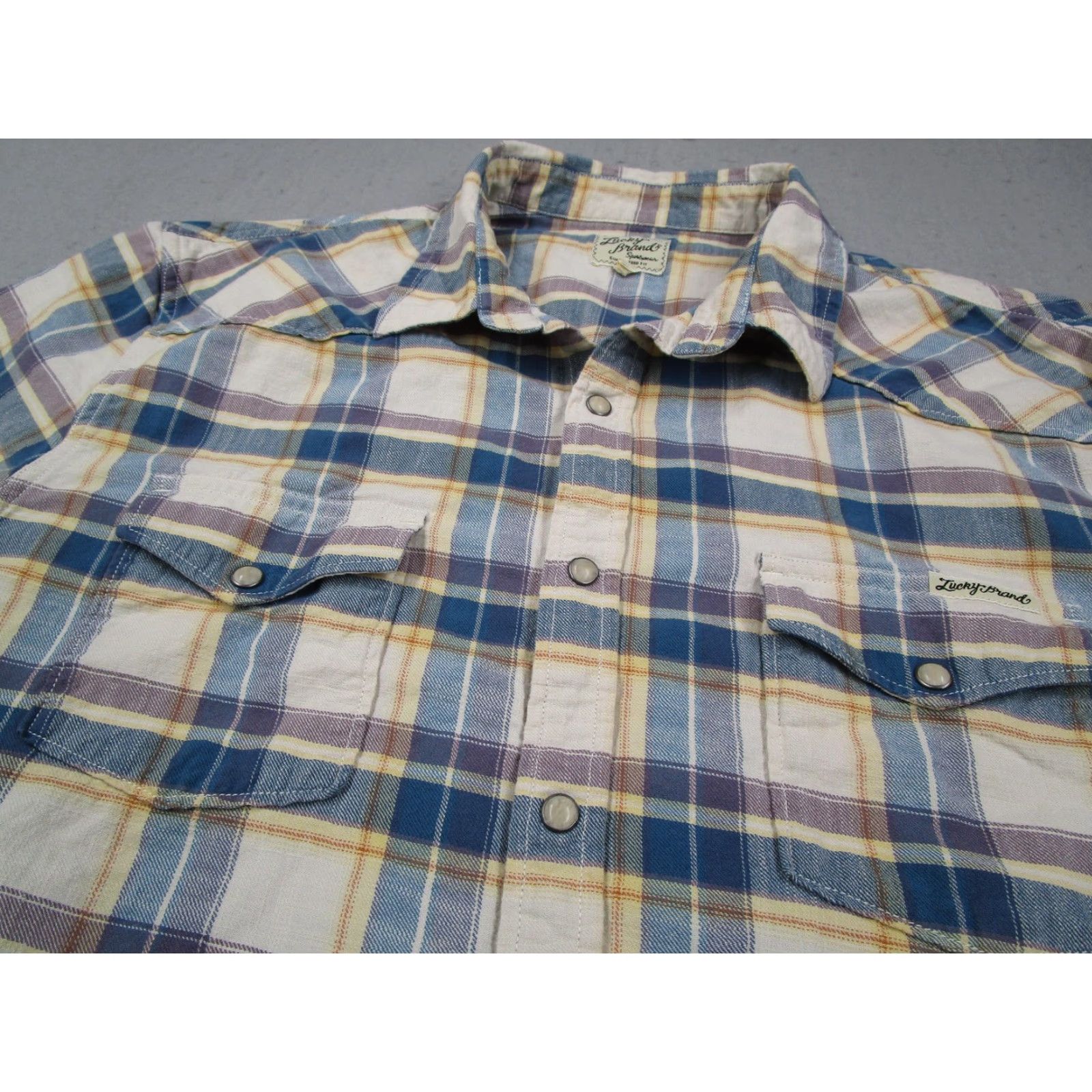 Lucky Brand Lucky Brand Men's XL Blue Plaid Western Snap Front Short Sleeve Shirt 7MD41213 Size US XL / EU 56 / 4 - 2 Thumbnail