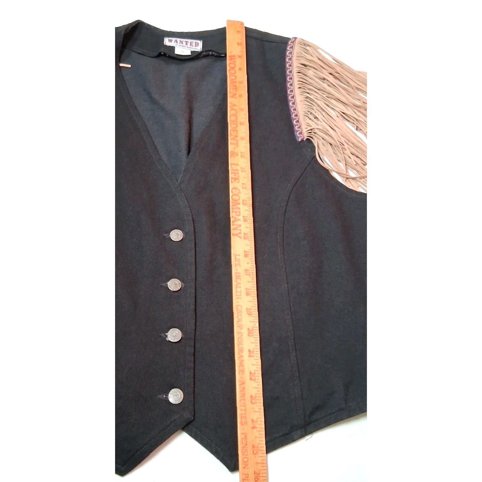 Vintage VINTAGE Wanted by Beads Beautiful Western Vest Women XL Fringed Black Denim USA Made Ranchwear Cowgirl Fringe Vest Women's XL Black Size XL / US 12-14 / IT 48-50 - 6 Thumbnail