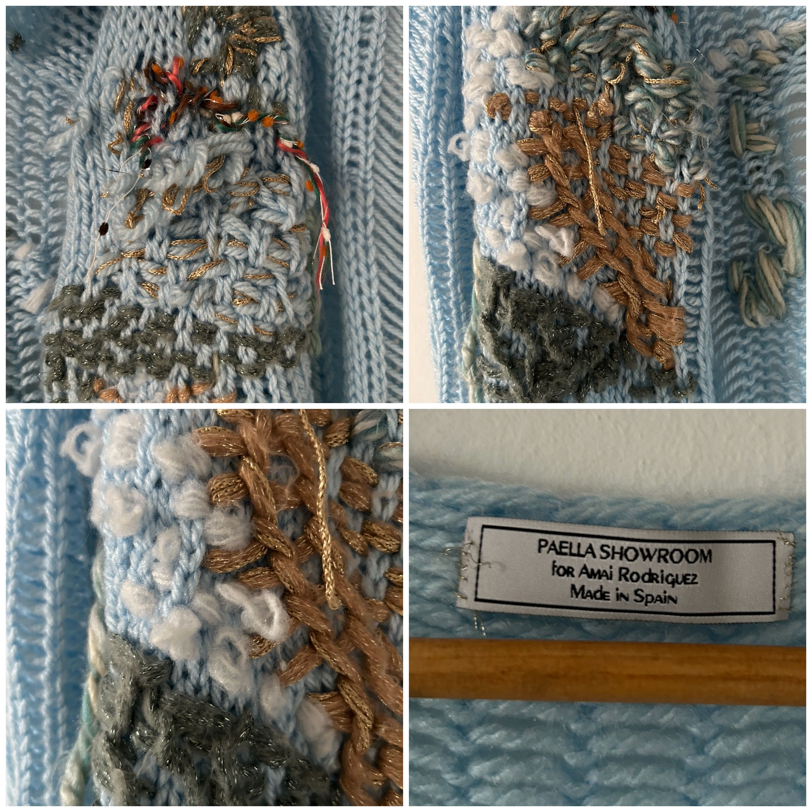 Handmade Hand Knit pastel blue tapestry cardigan Size M / US 6-8 / IT 42-44 - 9 Thumbnail