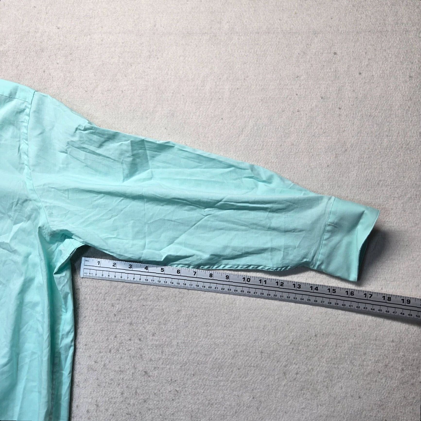 Vintage Saddlebred Dress Shirt Men XL 18.5 Blue Long Sleeve Button up Adult Regular Clean Cotton Solid Shirt Size 46R - 5 Thumbnail