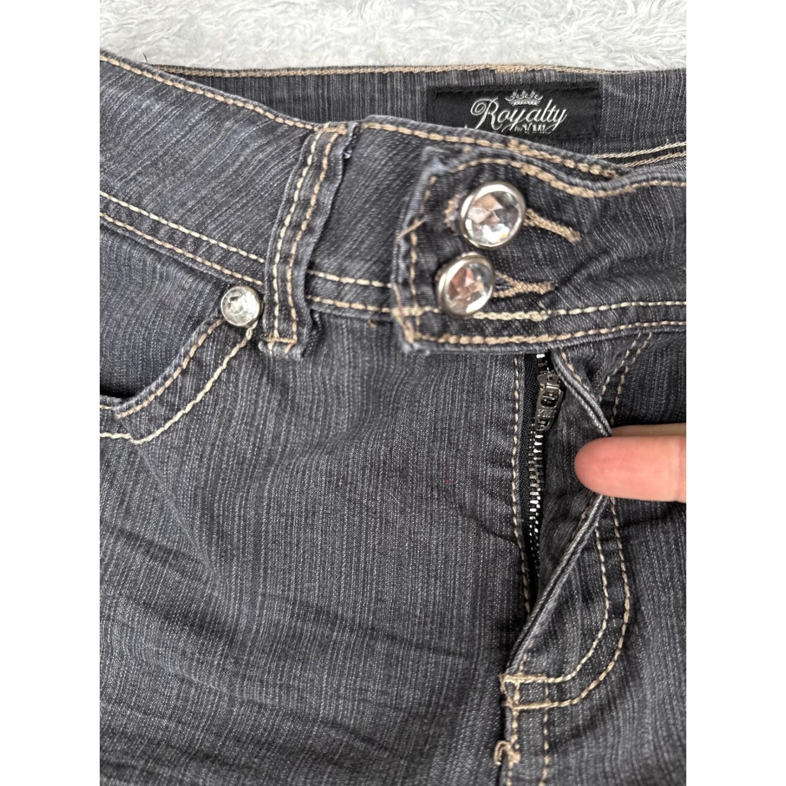 Vintage YMI Royalty Jeans Womens 10 Mid Rise Straight Charcoal Wash Rhinestone 30x32 Size 32" / US 10 / IT 46 - 5 Thumbnail