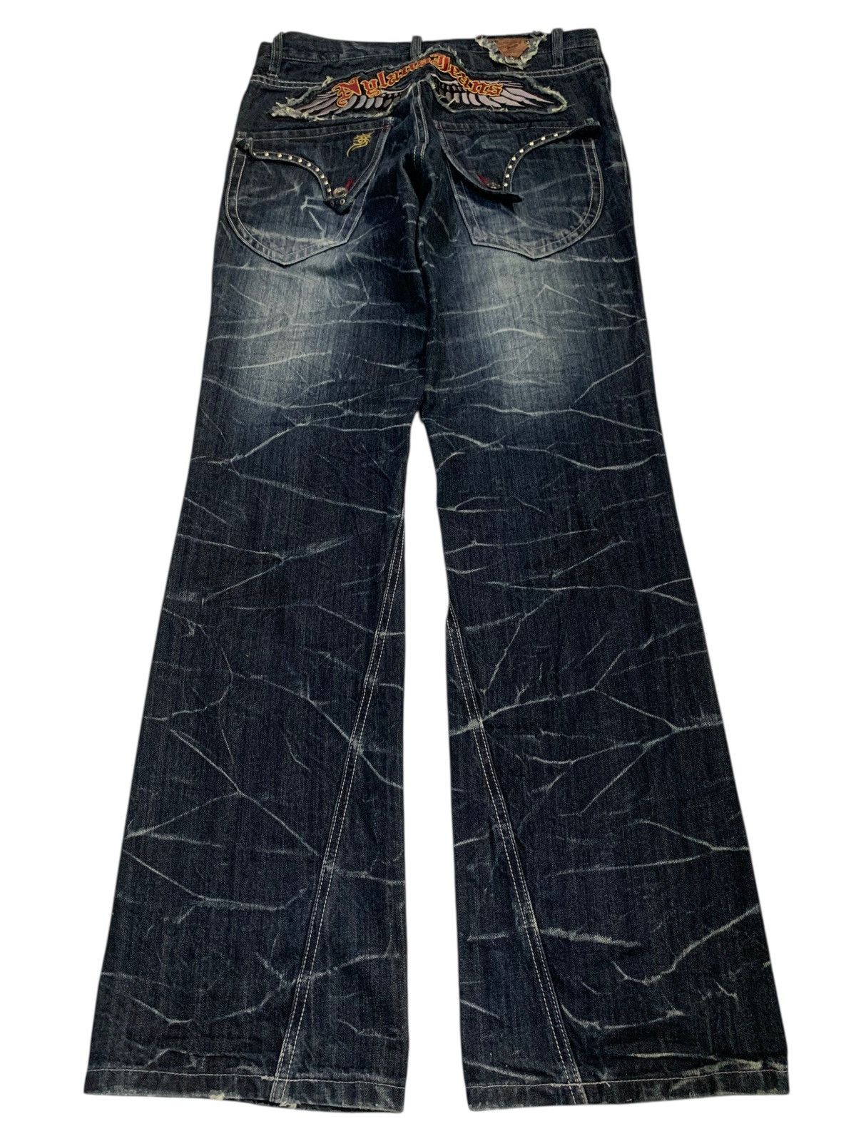 Tornado Mart FLARE💥NYLAUS JEANS RUSTY PUNK STYLE DISTRESSED DENIM Size US 31 - 2 Thumbnail