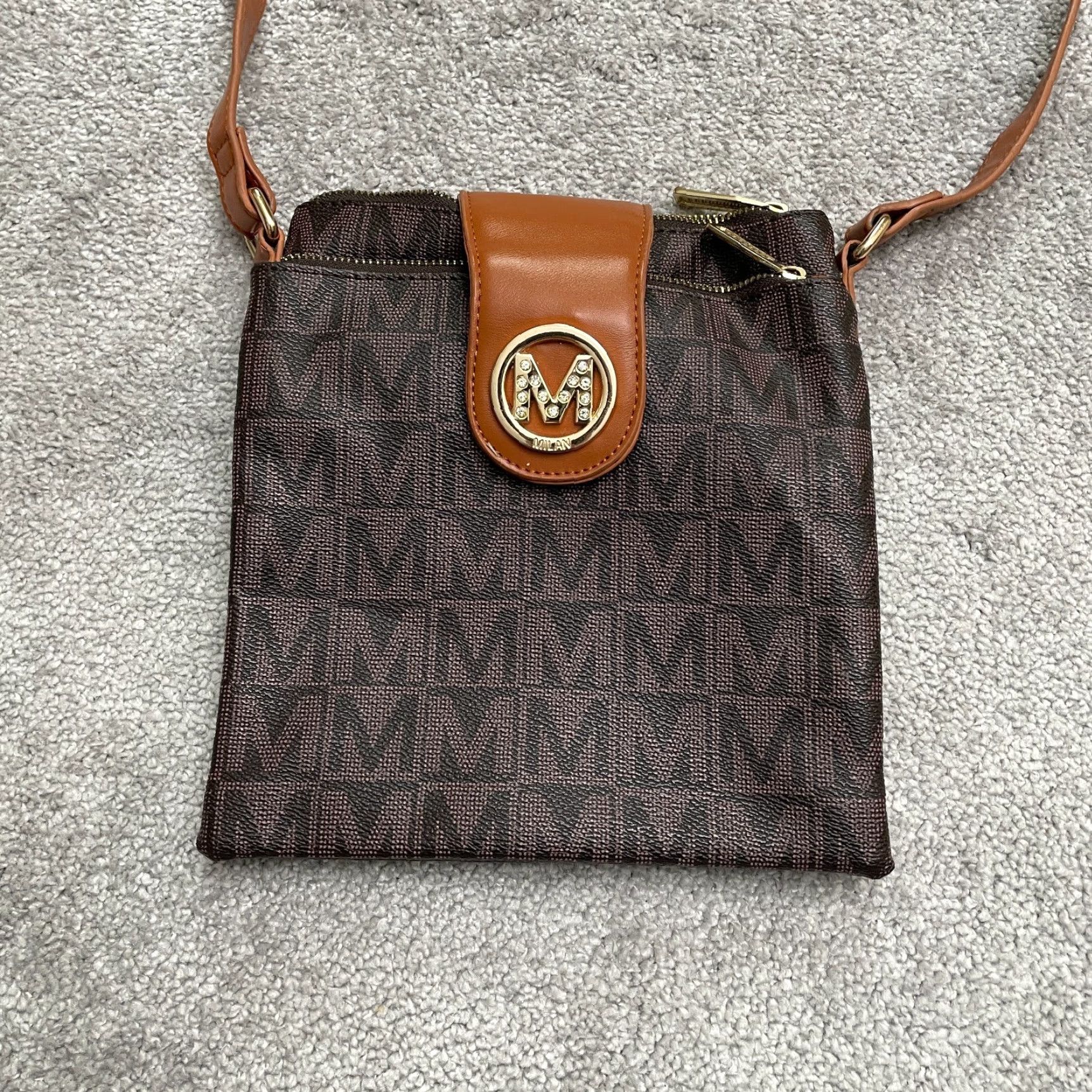 Vintage MKF Collection Wrigley M Signature Womens Crossbody Sling Bag Brown Leather Small Size ONE SIZE - 3 Thumbnail