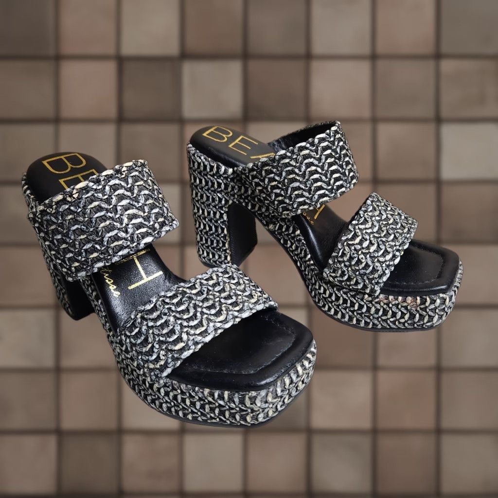 Matisse VINTAGE Beach by Matisse Womens |5| Black/Gray Gem Raffia Open Toe Slip-On Platform Heel Size US 5 / IT 35 - 1 Thumbnail