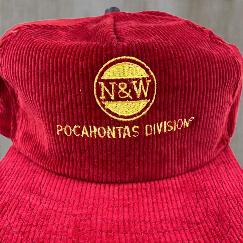 Vintage VINTAGE Norfolk Western Trucker Hat Cap Corduroy N&W Railroad Pocahontas USA Adult Adjustable Red 80s 90s Mens Size ONE SIZE - 1 Thumbnail