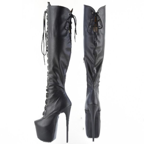 Other Juicy 3015 Black Matte Slim 7" Stiletto Platform Lace Up Ove Size US 6 / IT 36 - 3 Thumbnail
