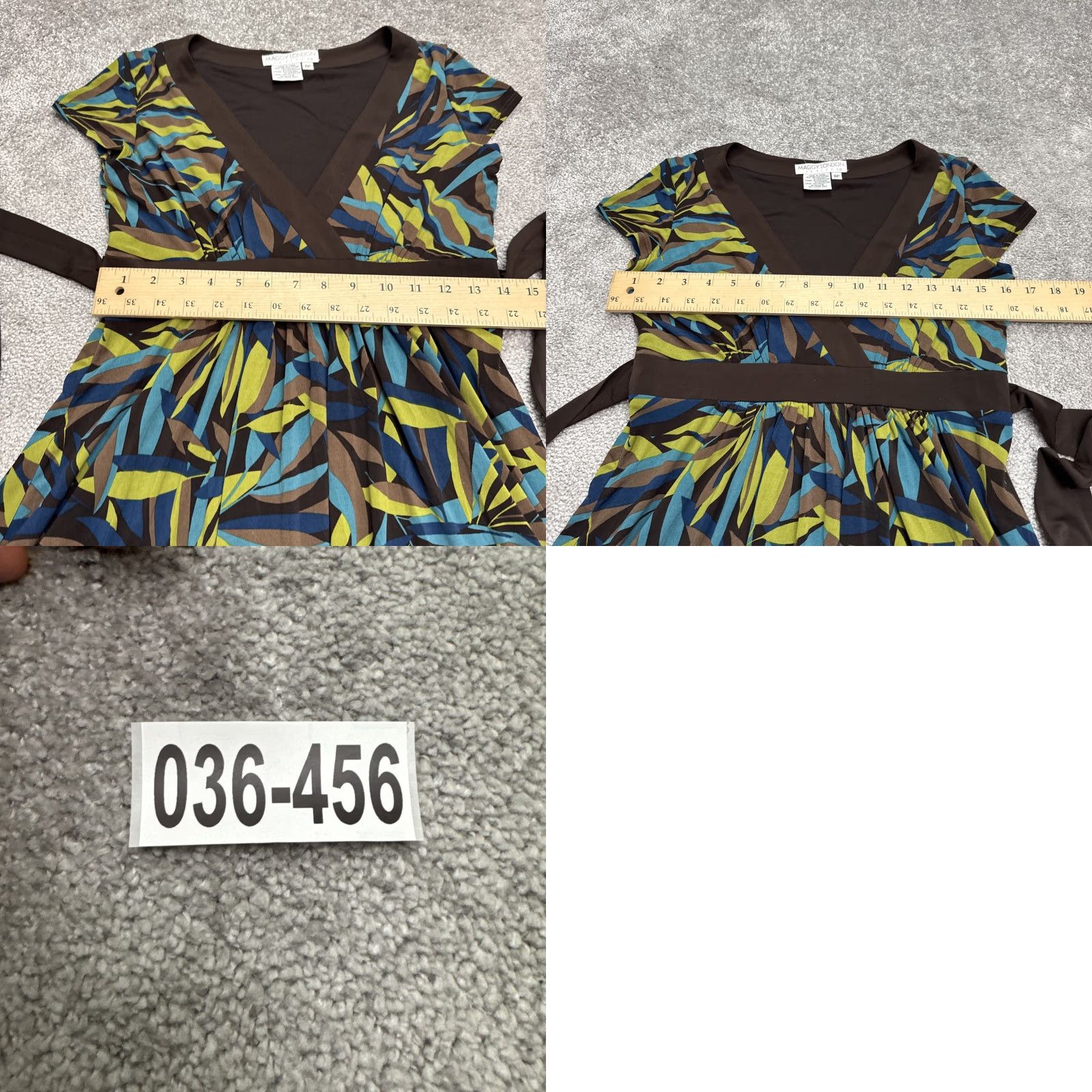 MAGGY LONDON VINTAGE Maggy London Leaf Print Midi Wrap Dress Womens 6P Brown Blue Casual Boho Dress Size M / US 6-8 / IT 42-44 - 9 Thumbnail