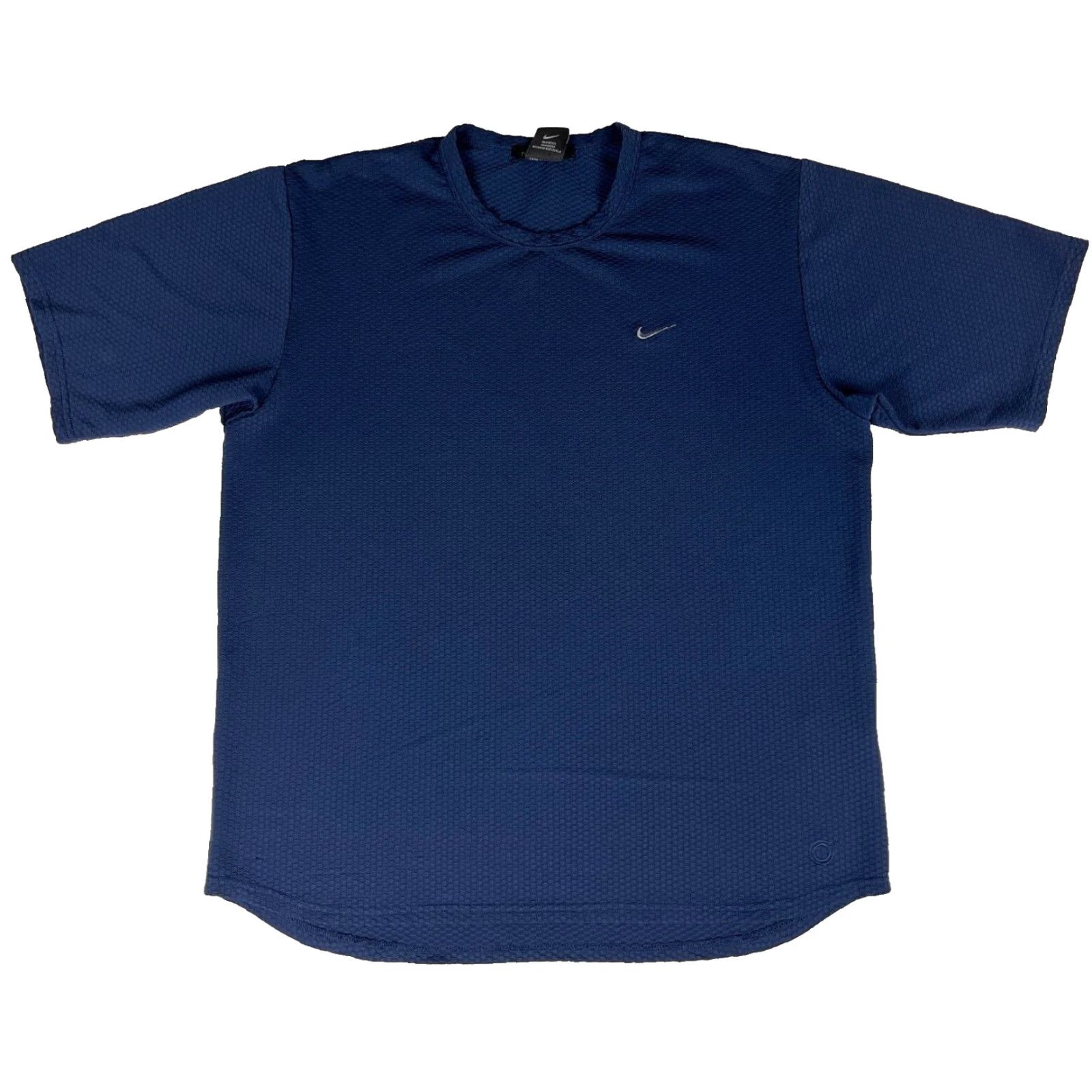 Nike VINTAGE Nike Men's Sphere Performance T-Shirt Short Sleeve Crew Neck Navy Embroidered Swoosh L Men's Shirt 90% Polyester 10% Spandex Size US L / EU 52-54 / 3 - 2 Thumbnail