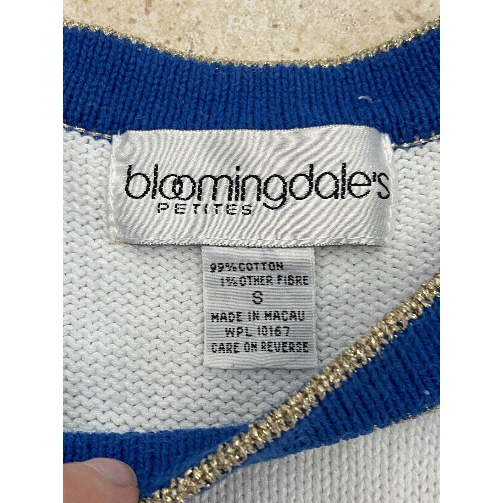 Bloomingdale's Bloomingdales Women's White Blue Gold Knit Sheath Dress S Size S / US 4 / IT 40 - 6 Thumbnail
