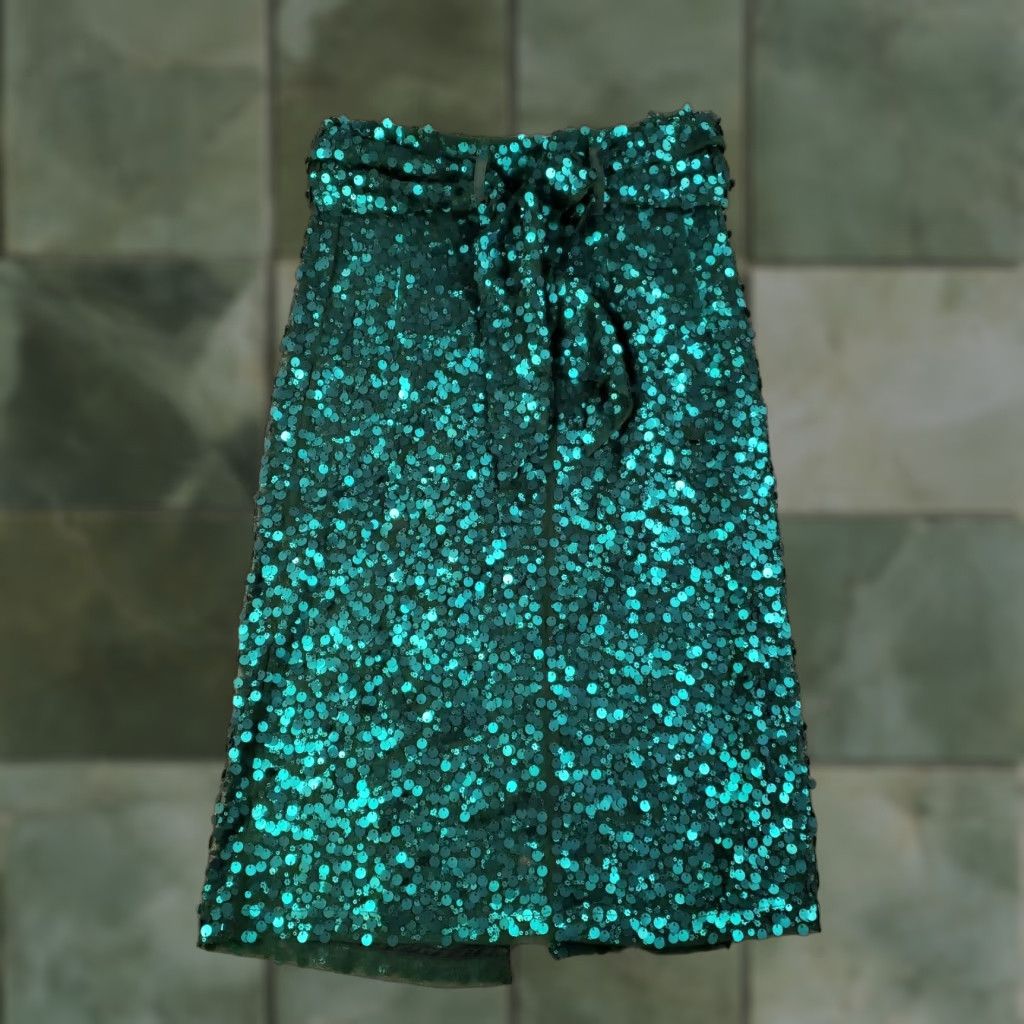 Scotch & Soda VINTAGE Scotch & Soda Skirt Women Small Green Sequin A-Line Knee Length Belted Casual Shimmer Size 28" / US 6 / IT 42 - 1 Thumbnail