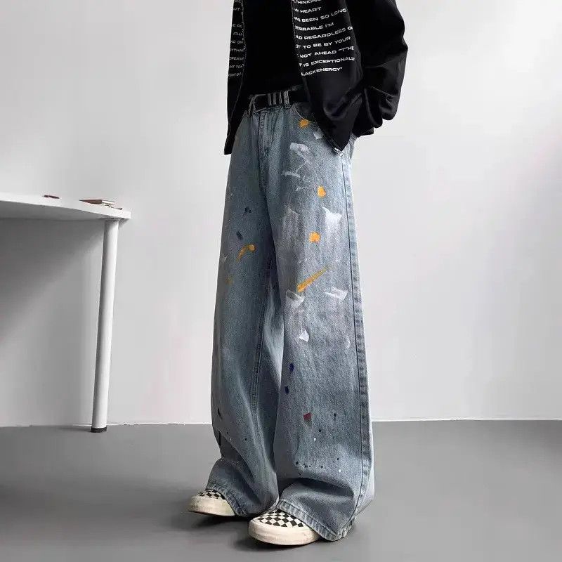 Japanese Brand Retro loose straight leg wide leg graffiti jeans Size US 32 / EU 48 - 3 Thumbnail