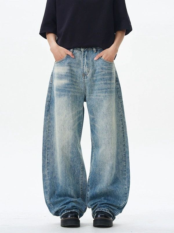 Japanese Brand × Jean High street men's distressed wide-leg scimitar jeans Size US 32 / EU 48 - 2 Thumbnail