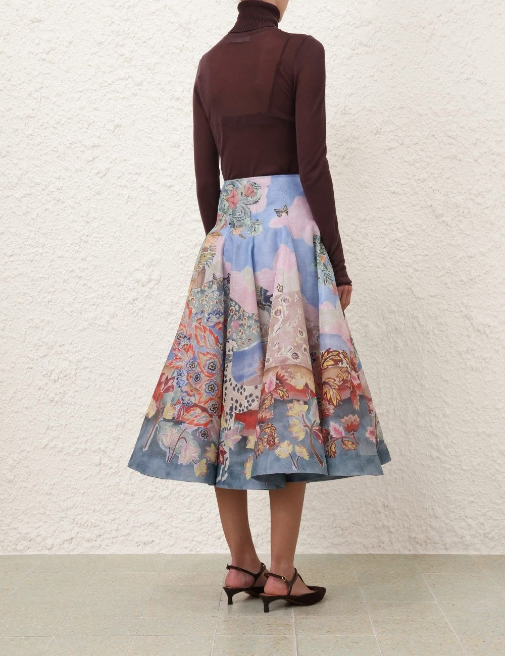 oc11z0725 Illustration Godet Skirt in Multicolor