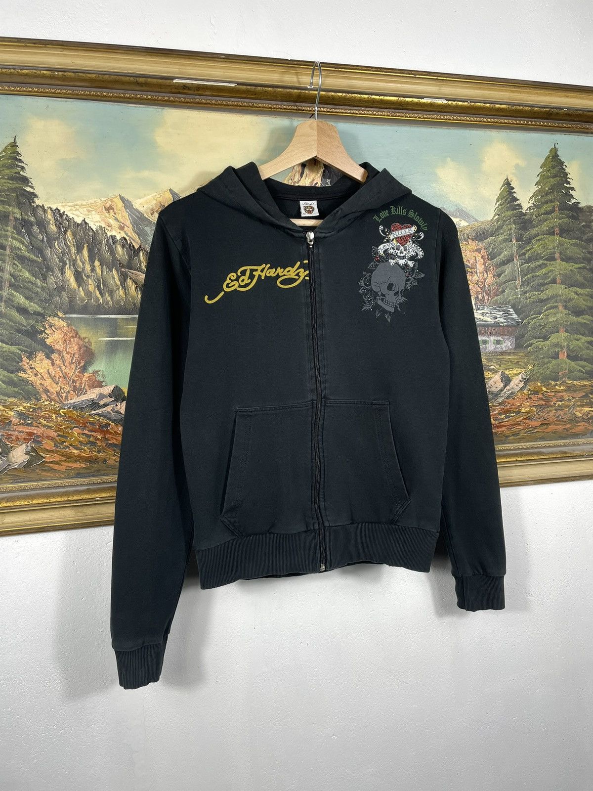 Christian Audigier × Ed Hardy × Vintage Ed Hardy Retro 00s Hoodie With Crystals Affliction Grunge Size US XS / EU 42 / 0 - 4 Thumbnail