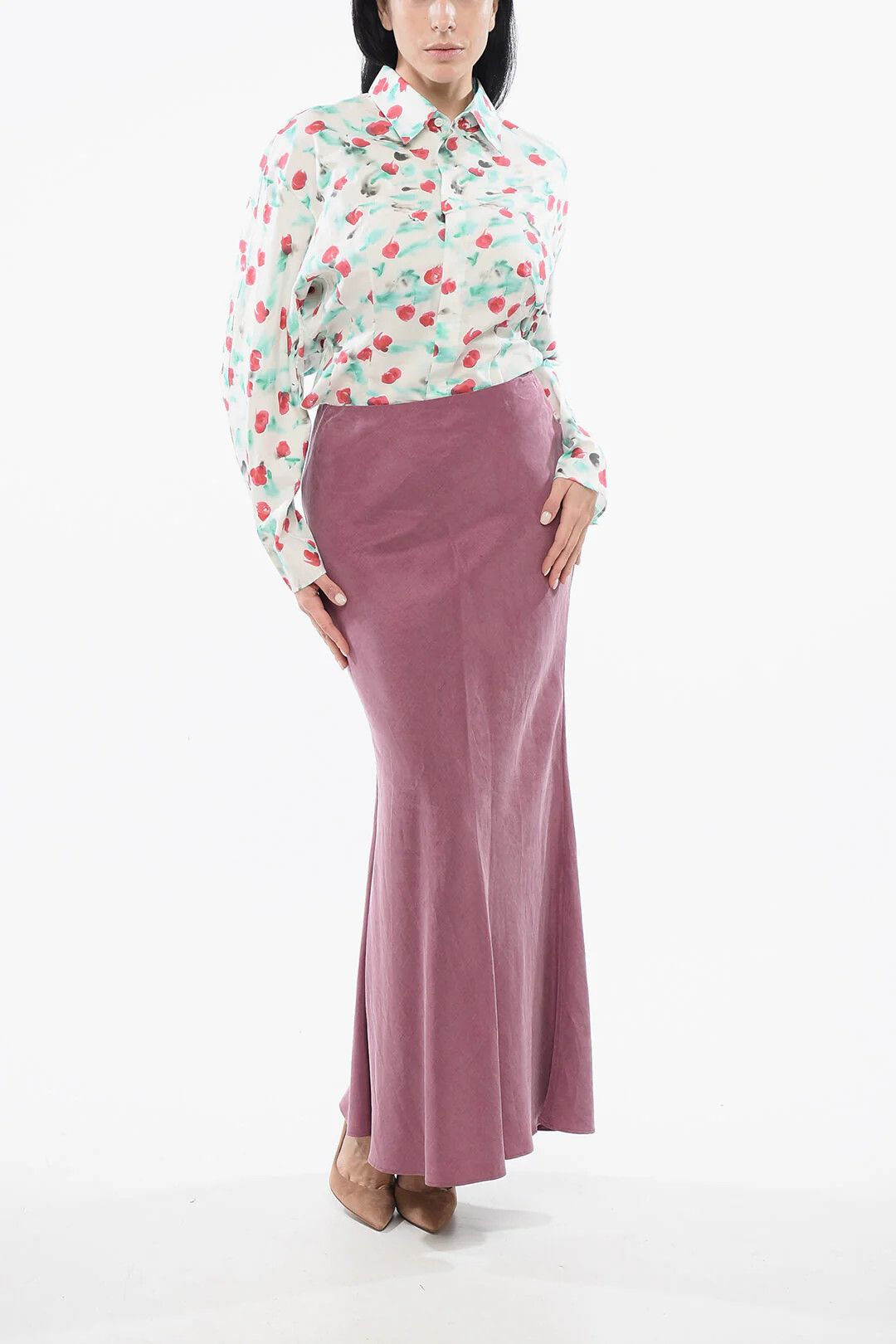 Max Mara og1mm0426 Linen-Blend Skirt in Burgundy Size 27" / US 4 / IT 40 - 4 Thumbnail